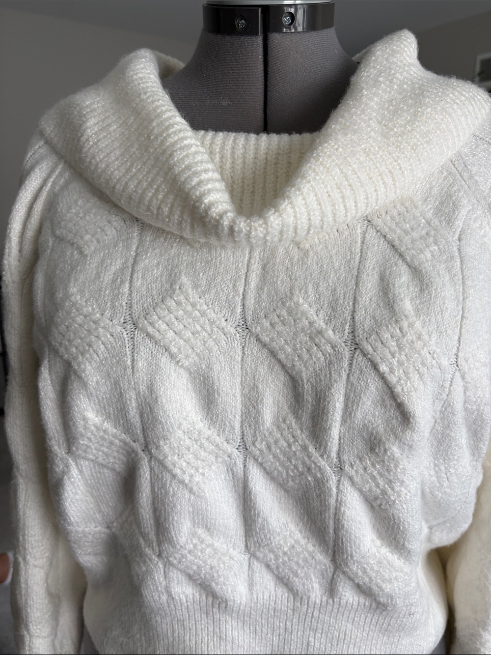 Women's Cream Cable Cowl-Neck Sweater - Picture 2 of 4